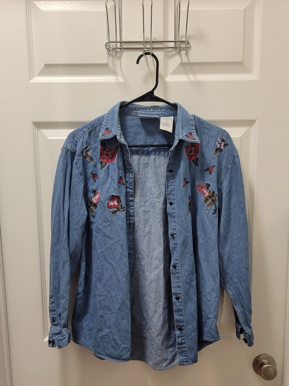 Floral Embroidered Denim Button Up